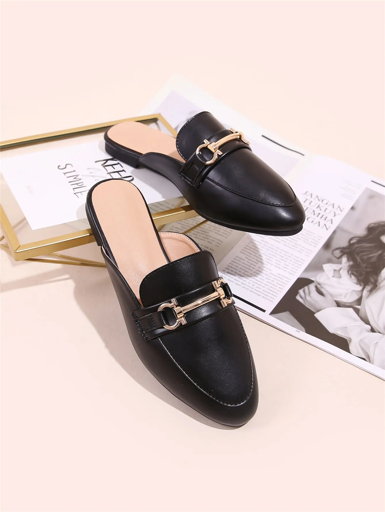 Horsebit Decor Croc Embossed Loafer Mules
