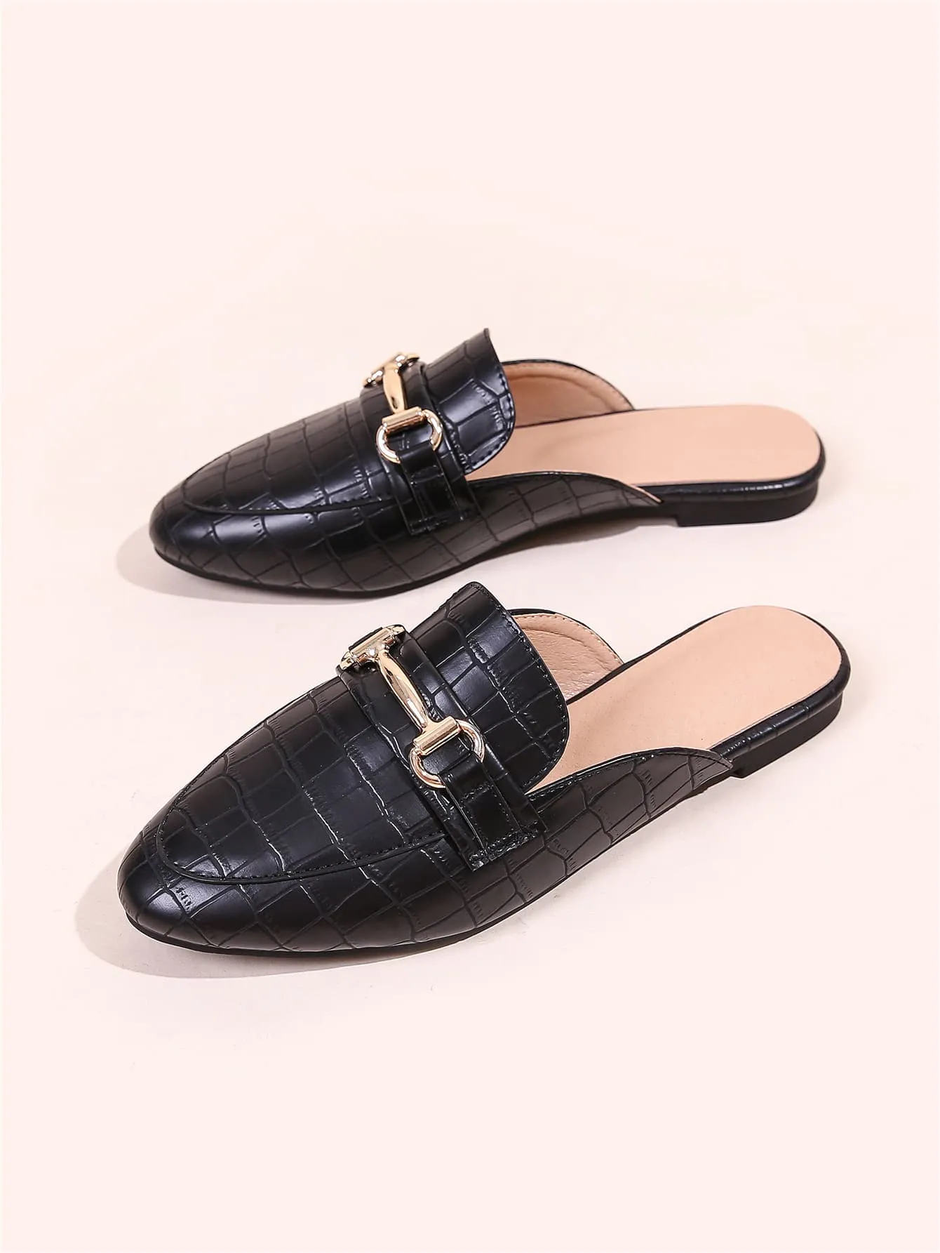 Horsebit Decor Croc Embossed Loafer Mules