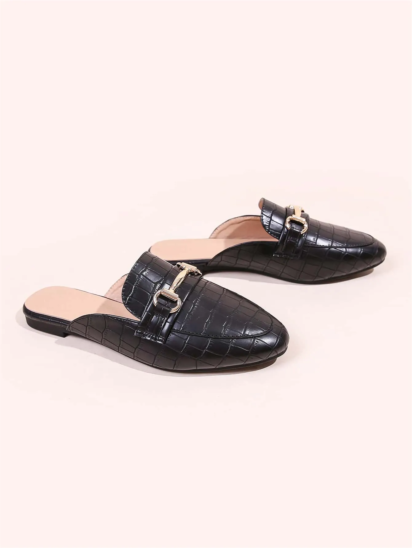 Horsebit Decor Croc Embossed Loafer Mules