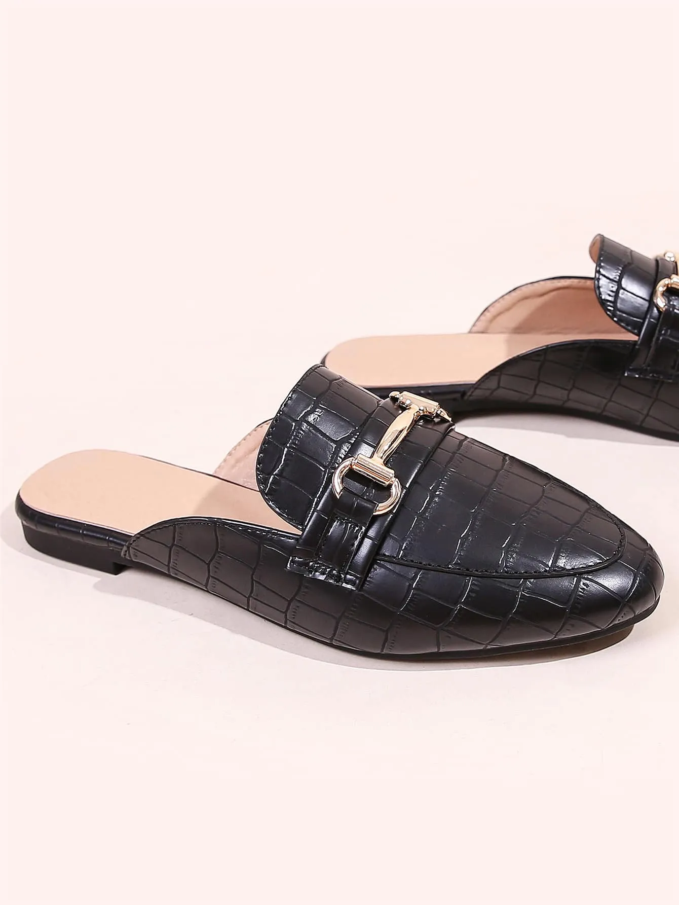 Horsebit Decor Croc Embossed Loafer Mules