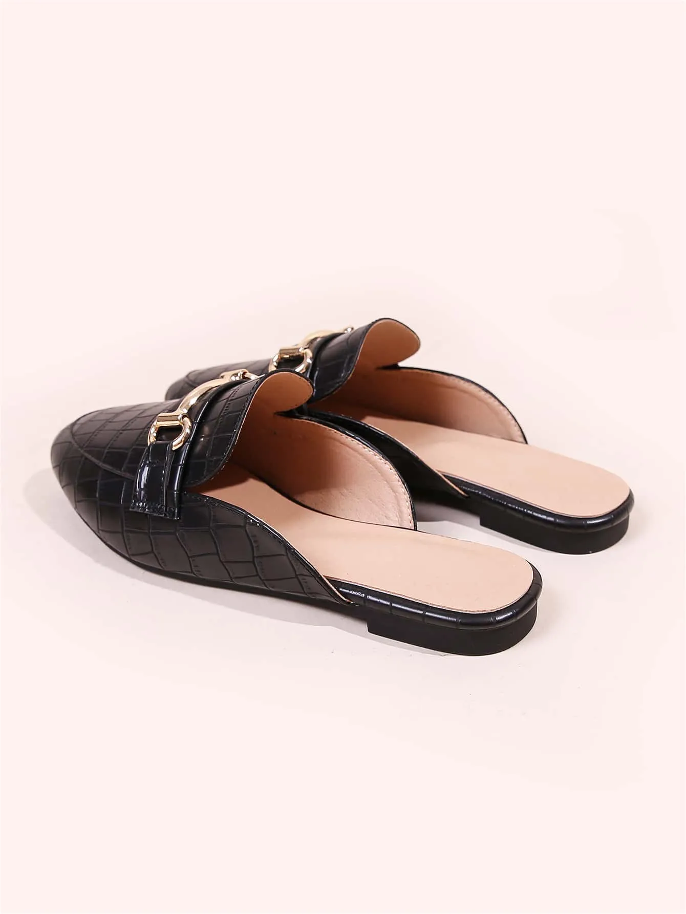 Horsebit Decor Croc Embossed Loafer Mules