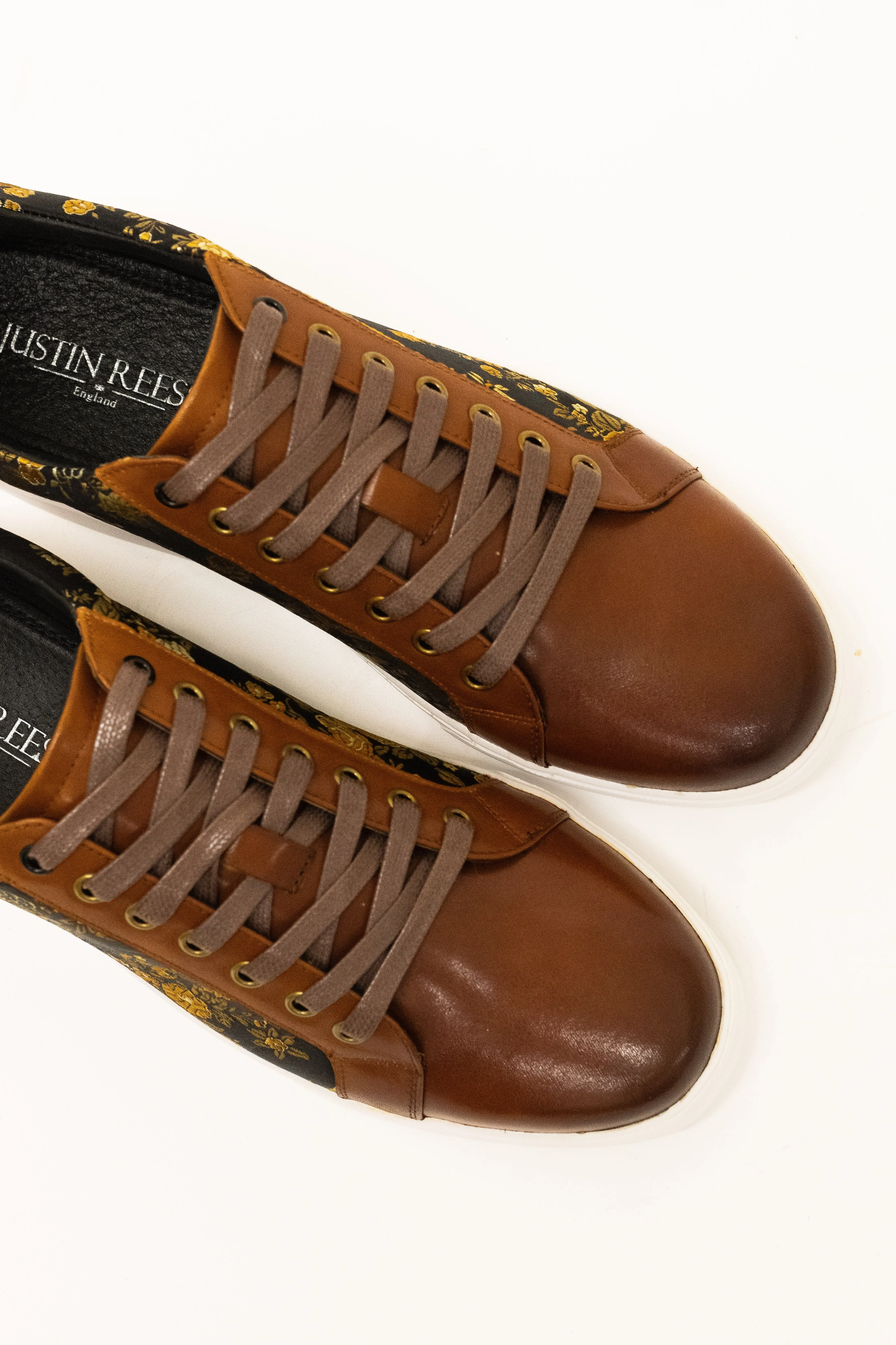 Justin Reess Emmerson Brown Leather Floral Sneakers
