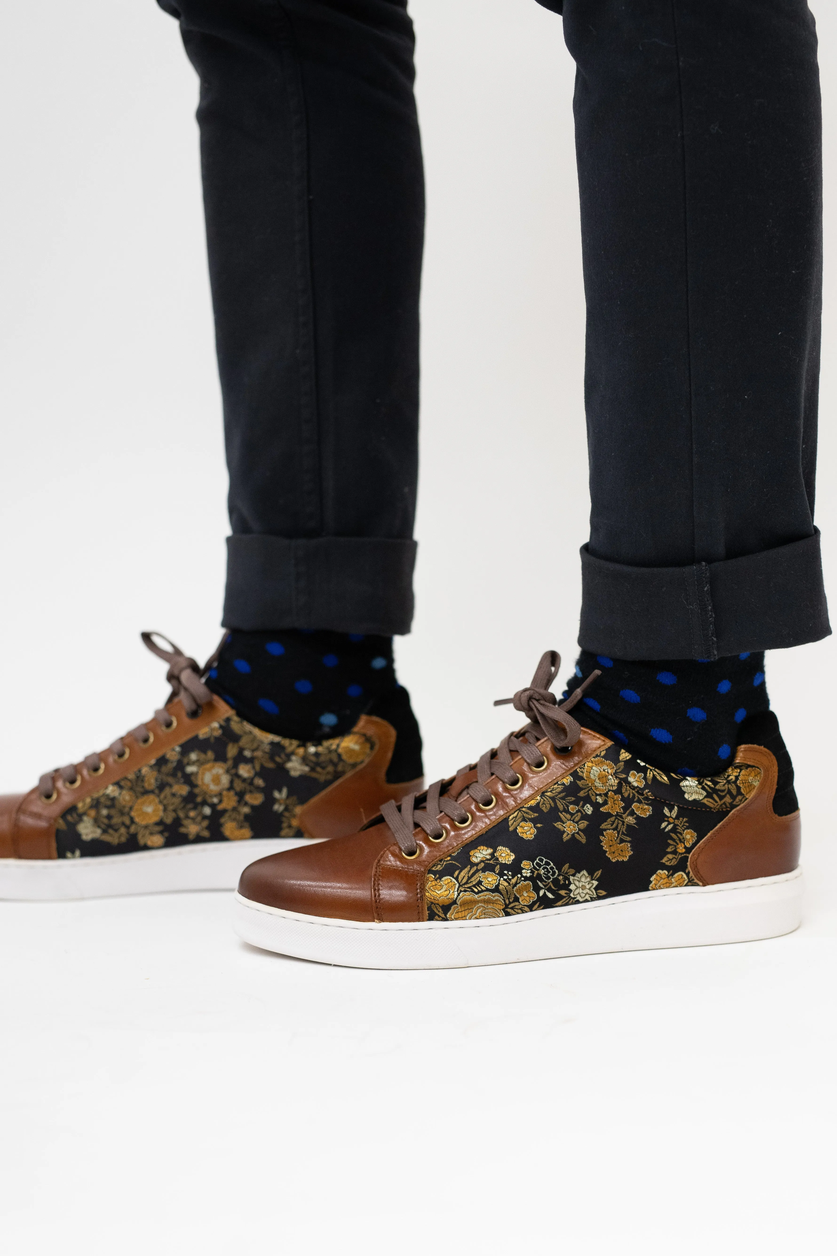 Justin Reess Emmerson Brown Leather Floral Sneakers