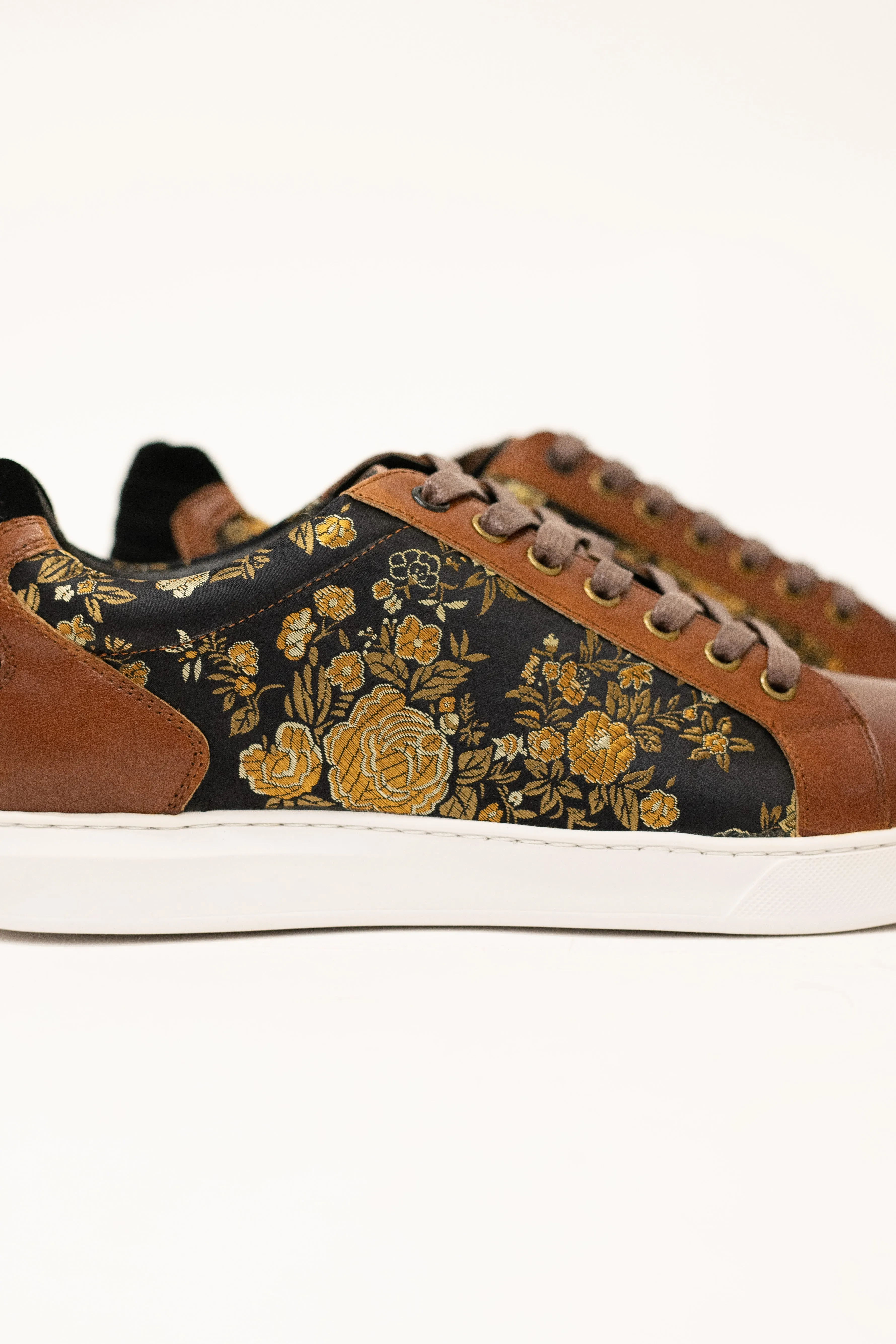 Justin Reess Emmerson Brown Leather Floral Sneakers