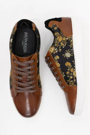 Justin Reess Emmerson Brown Leather Floral Sneakers