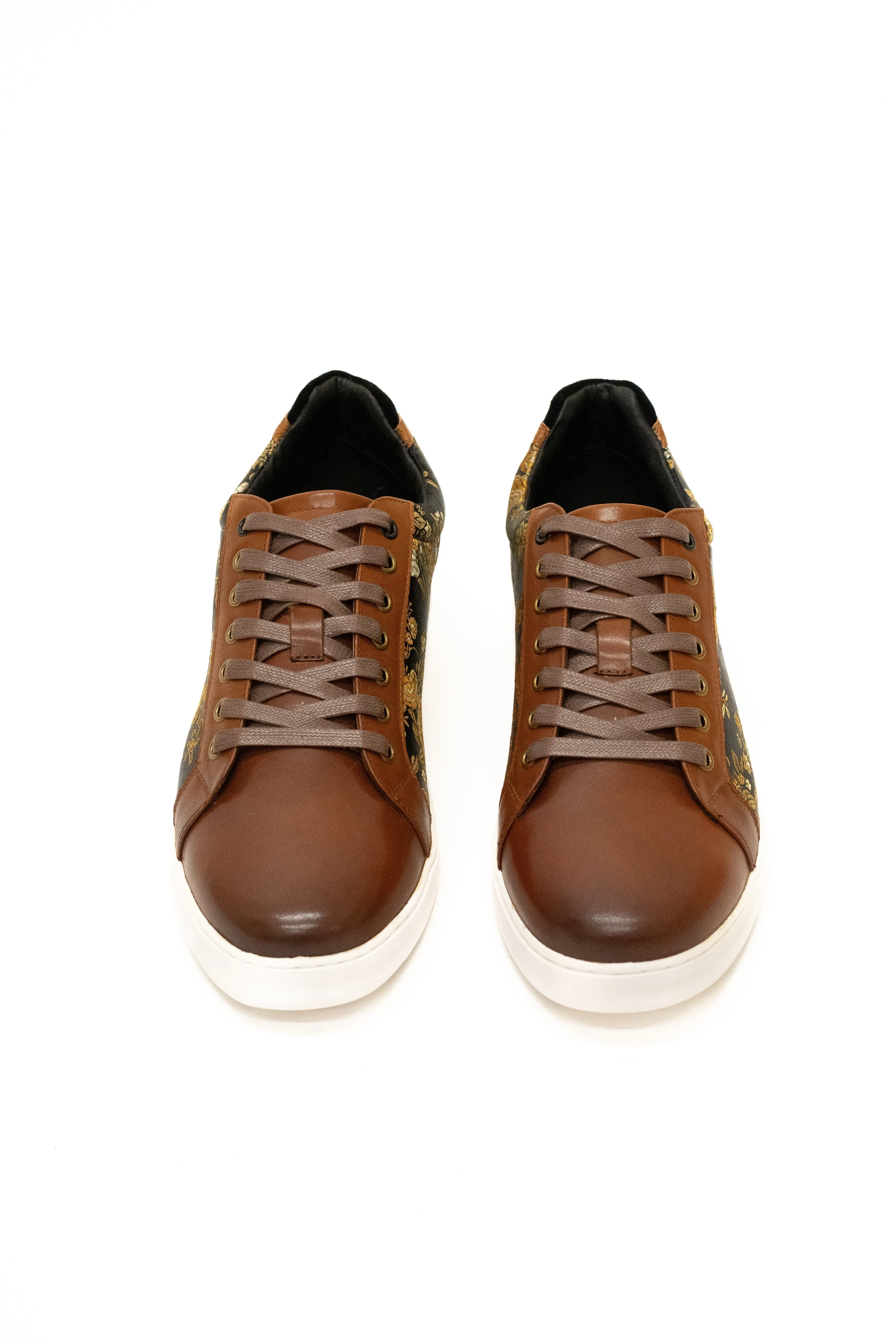 Justin Reess Emmerson Brown Leather Floral Sneakers