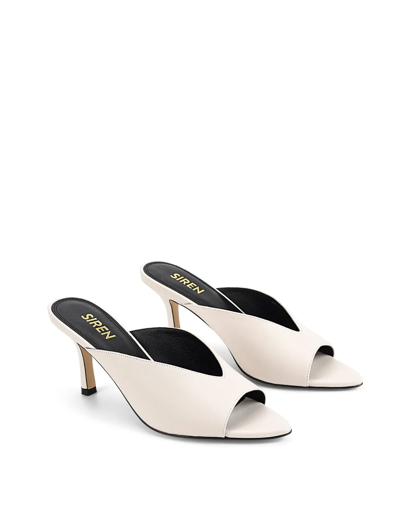 Mabel Point Toe Mules - Chalk White Leather
