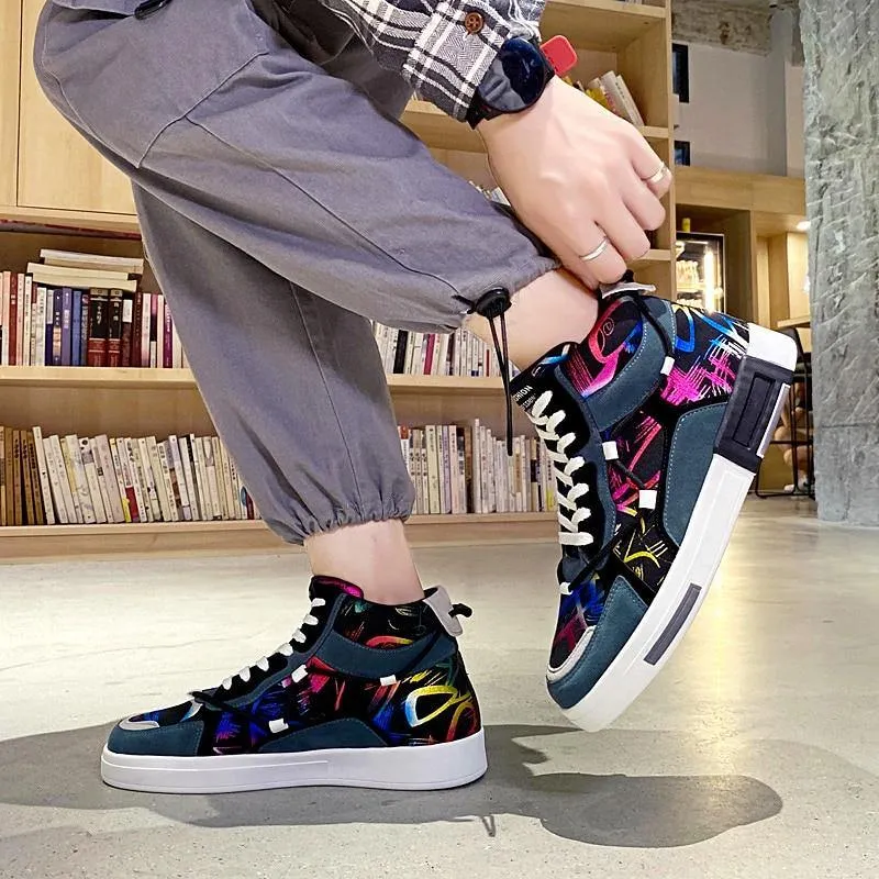 Men's High Top Graffiti Printed Sneakers