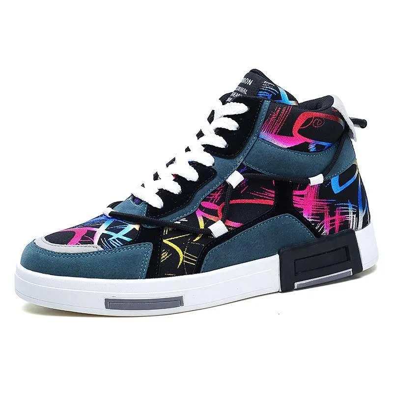 Men's High Top Graffiti Printed Sneakers