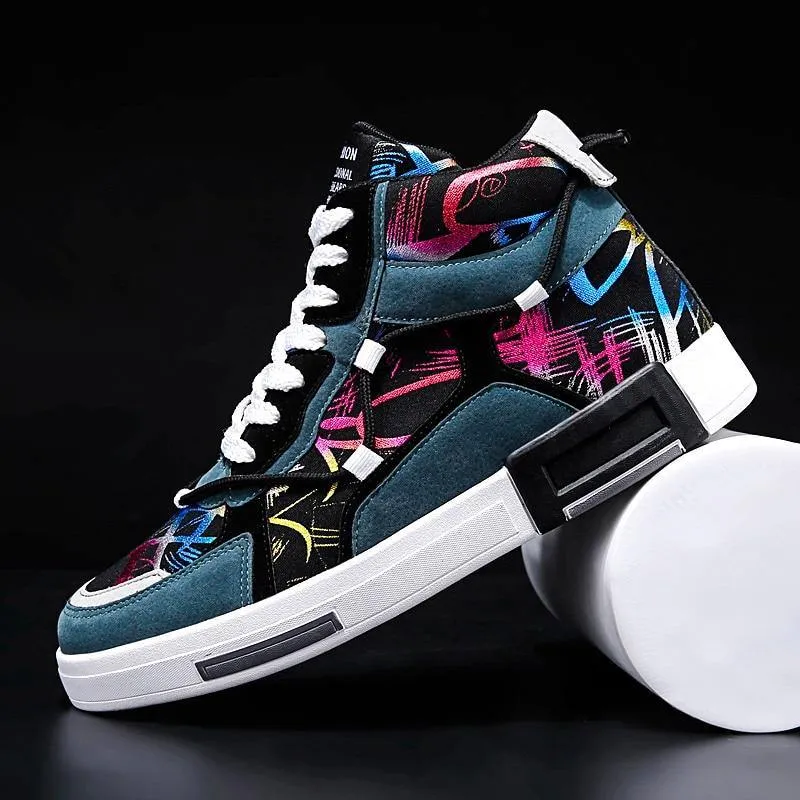 Men's High Top Graffiti Printed Sneakers