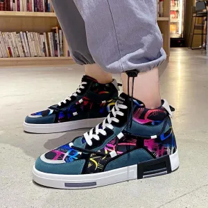 Men's High Top Graffiti Printed Sneakers