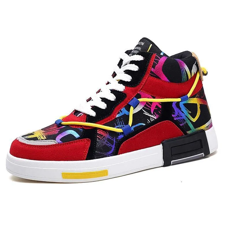 Men's High Top Graffiti Printed Sneakers
