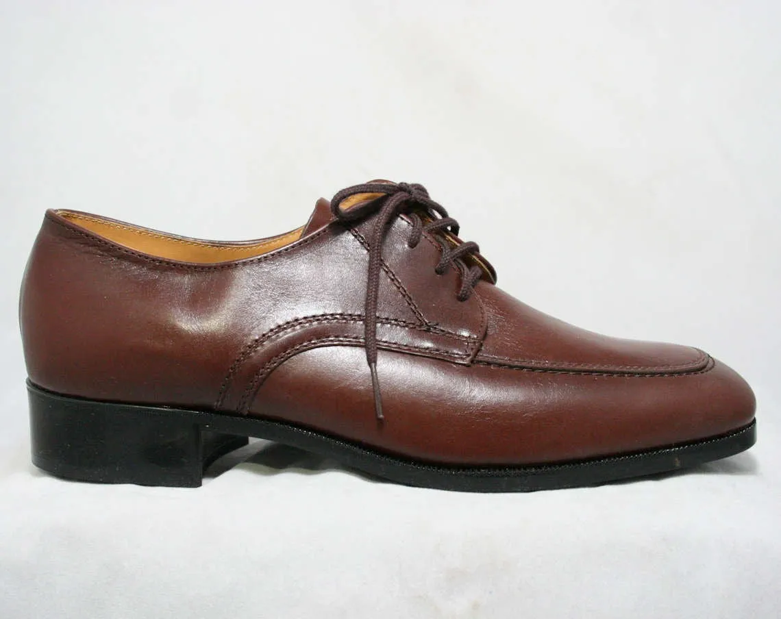 Men's Size 10 Shoes - 1960s Brown Leather Mens Oxfords - 10D Wide Width - Barclay - 60's Classic Dress Shoe - Original Box - 60s Deadstock