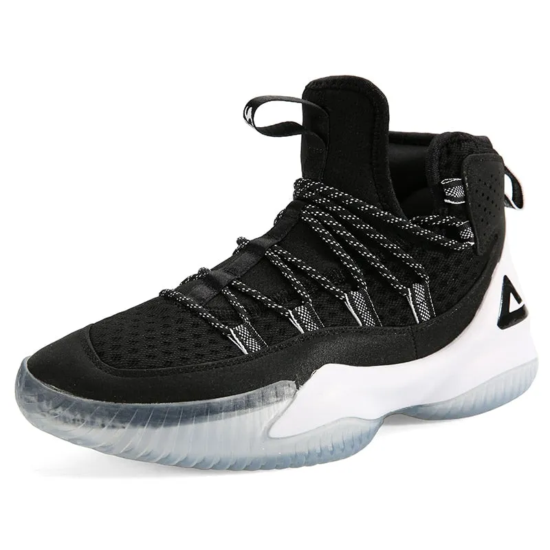 PEAK Men&#39;s Basketball Shoes Court Anti-slip Rebound Basketball Sneakers Light Sports Shoes Breathable Lace-up High Top Gym Boots