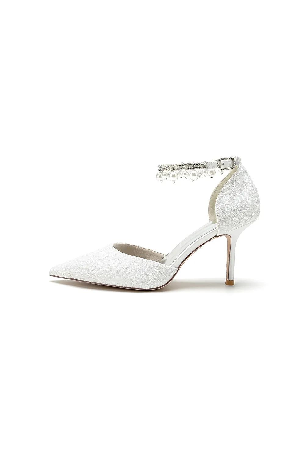 Pointed Toe Bridal Heels Pearl Strap