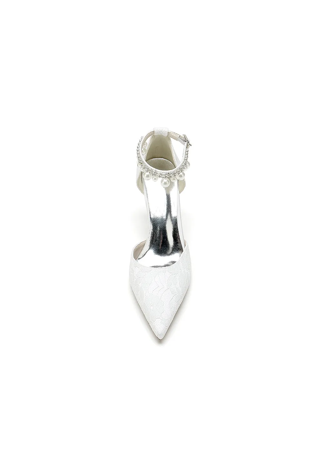 Pointed Toe Bridal Heels Pearl Strap