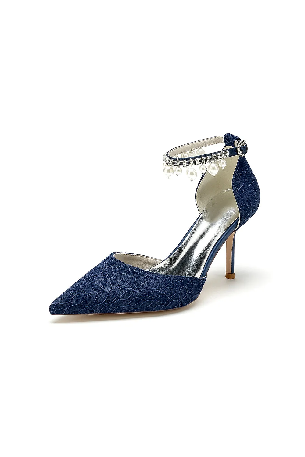 Pointed Toe Bridal Heels Pearl Strap
