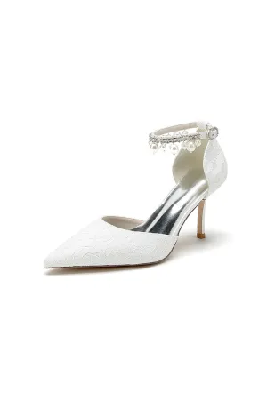Pointed Toe Bridal Heels Pearl Strap