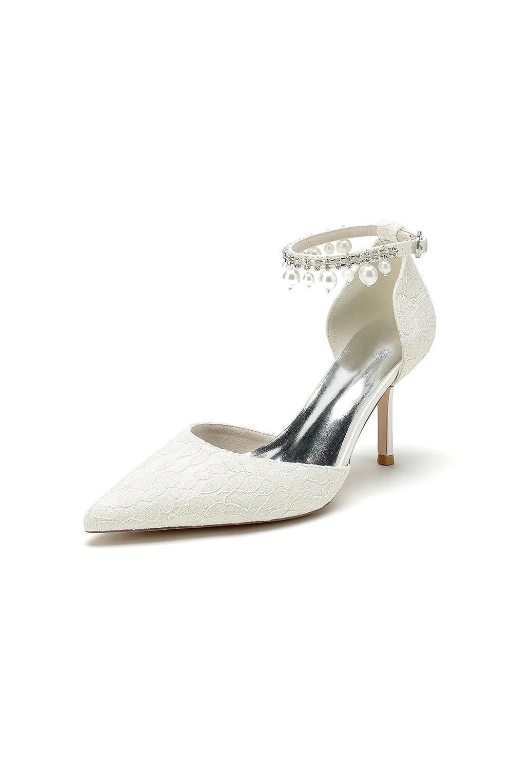 Pointed Toe Bridal Heels Pearl Strap
