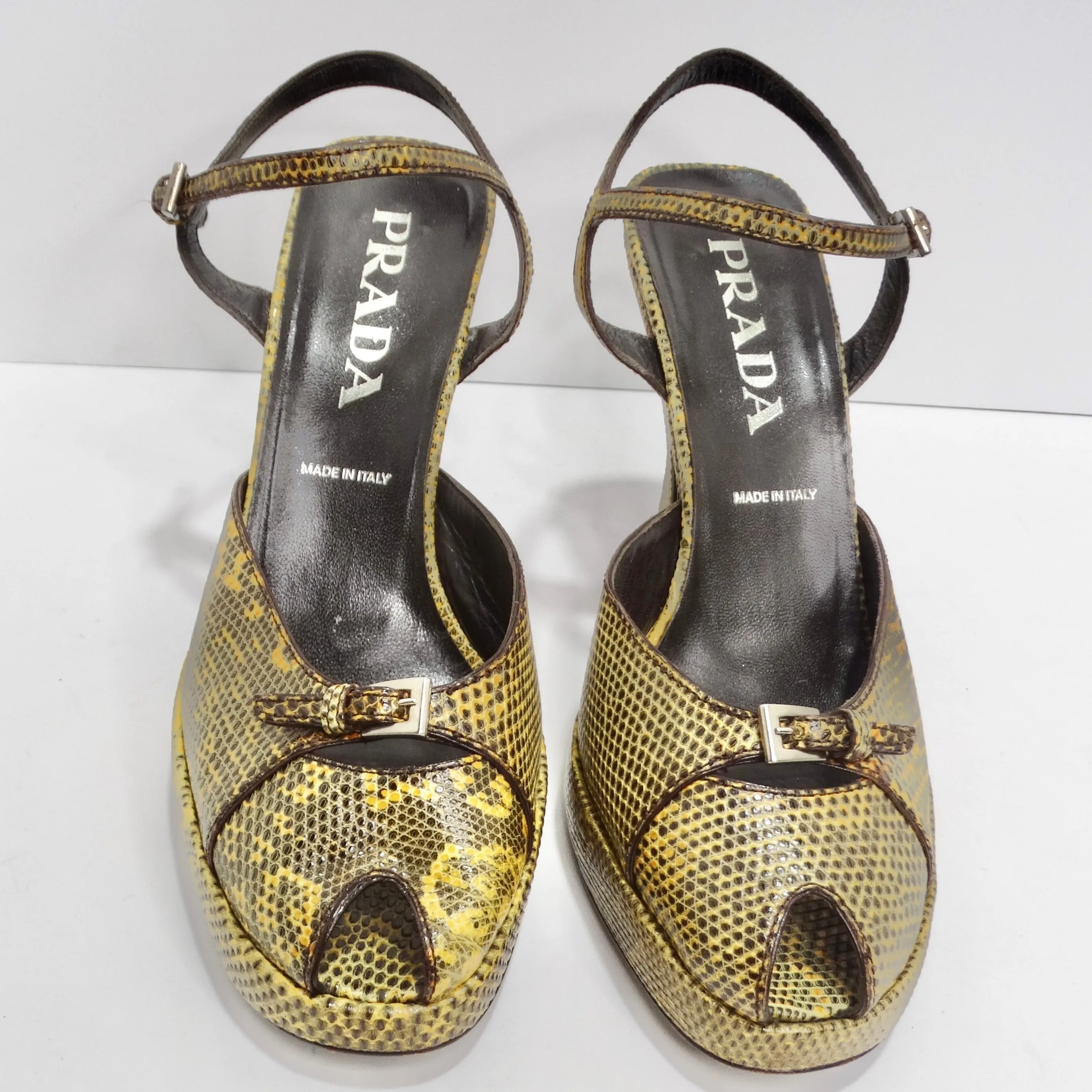 Prada 1990s Embossed Buckle Platforms