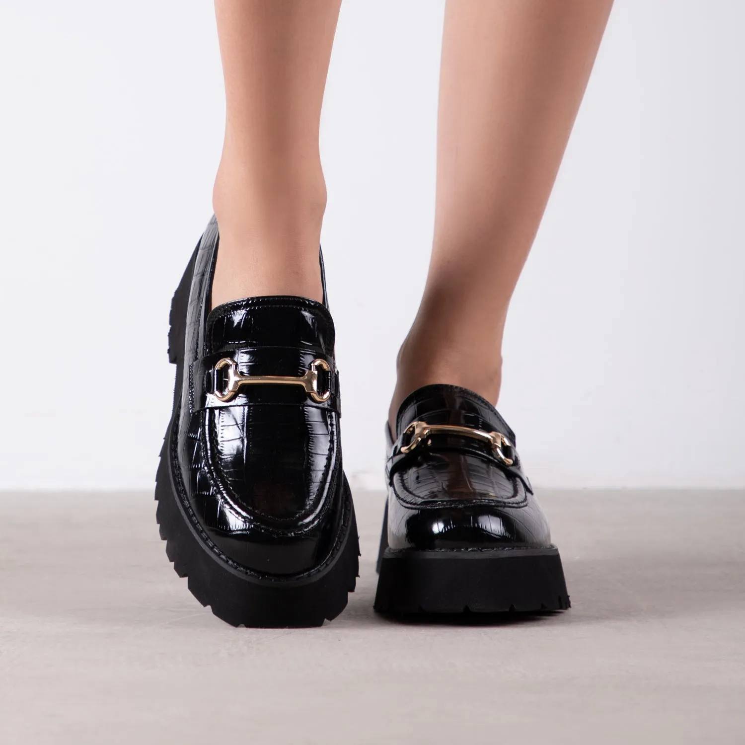 RAID Monster Chunky Flat Shoe in Black Croc