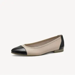 Tamaris Beige and Black Leather Ballerina Pump