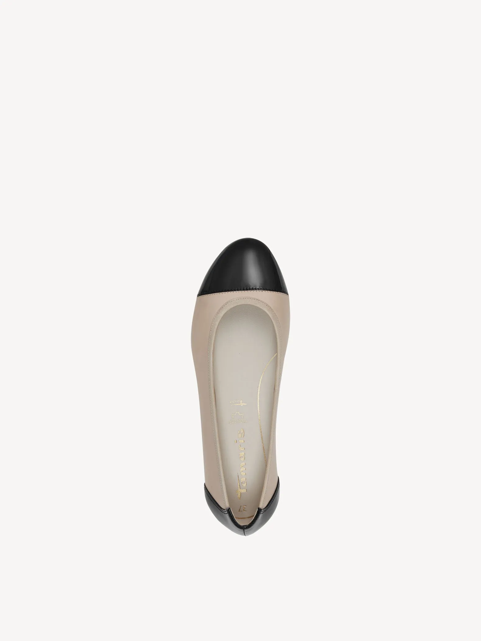 Tamaris Beige and Black Leather Ballerina Pump