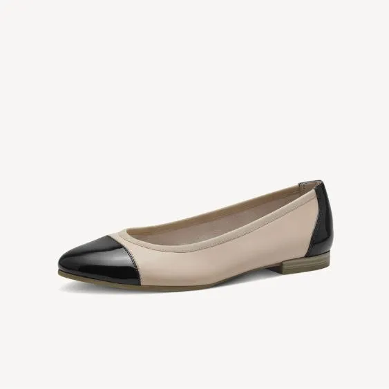 Tamaris Beige and Black Leather Ballerina Pump