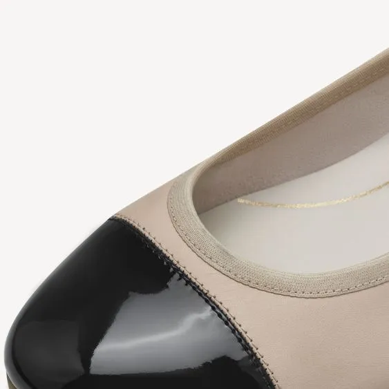Tamaris Beige and Black Leather Ballerina Pump