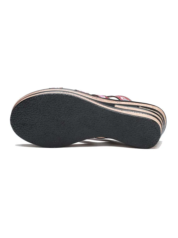Triple Flowers Purle Wedge Slippers