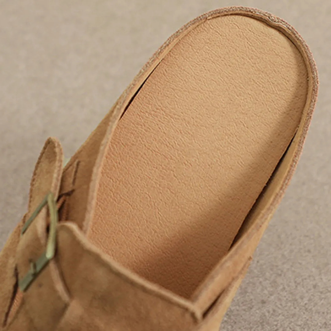 Women Closed Toe Soft Suede Sliders With Buckle Accents